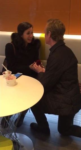 The moment when Evan proposed to Leslie at a yogurt shop